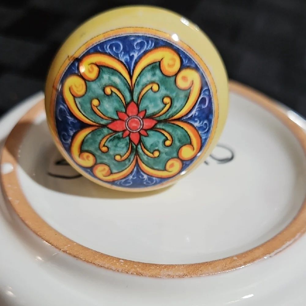 VTG Sorrento Italy Hand-Painted Ceramic Wine Coaster & Stopper Set of 2